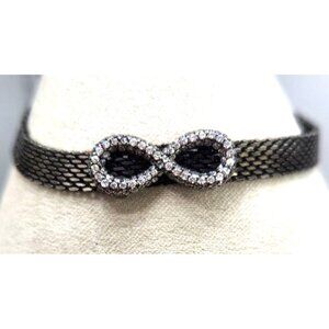 Metal Mesh Adjustable Bracelet With Rhinestone Infinity Accent